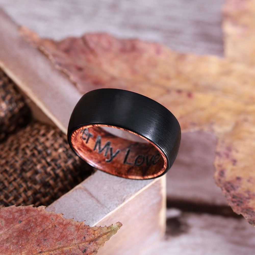 Tungsten and Black Wooden Ring Engraved Gift Set