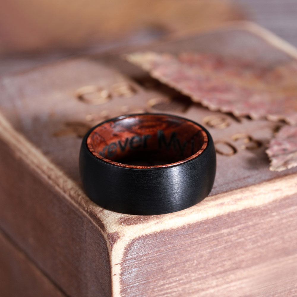 Tungsten and Black Wooden Ring Engraved Gift Set