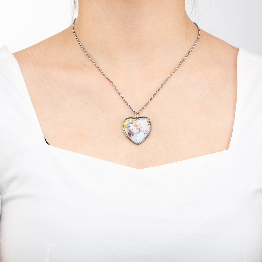 Heart Shape Photo Necklace Stainless Steel