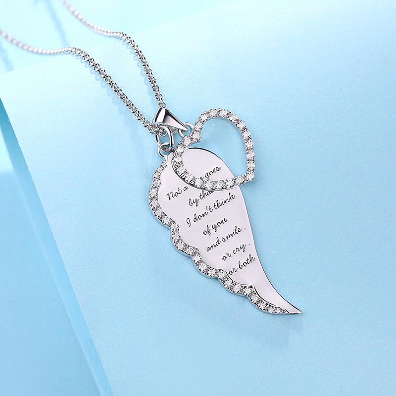 Angel Wing Heart Necklace Sterling Silver Engraved