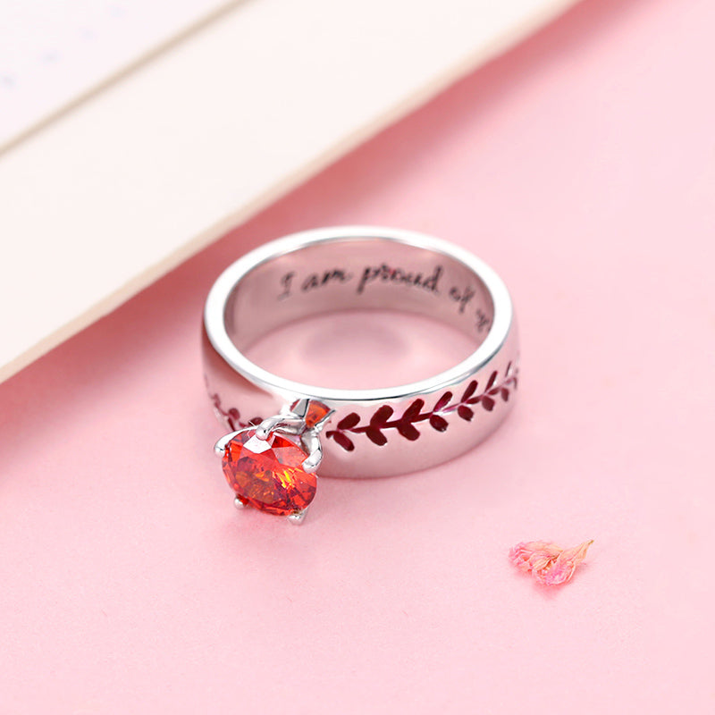 Baseball Solitaire Birthstone Ring Engraved