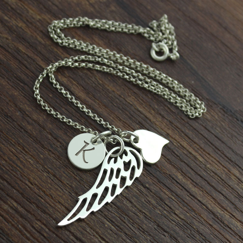 Angel Wing Necklace Sterling Silver Personalized