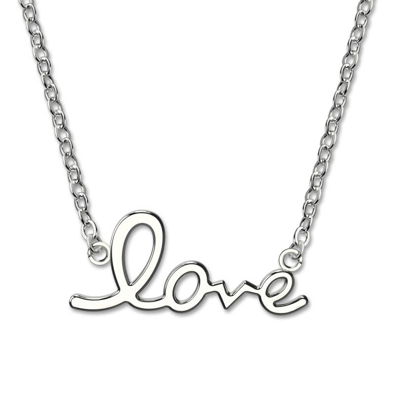 "Love" Word Pendant Necklace Sterling Silver 925
