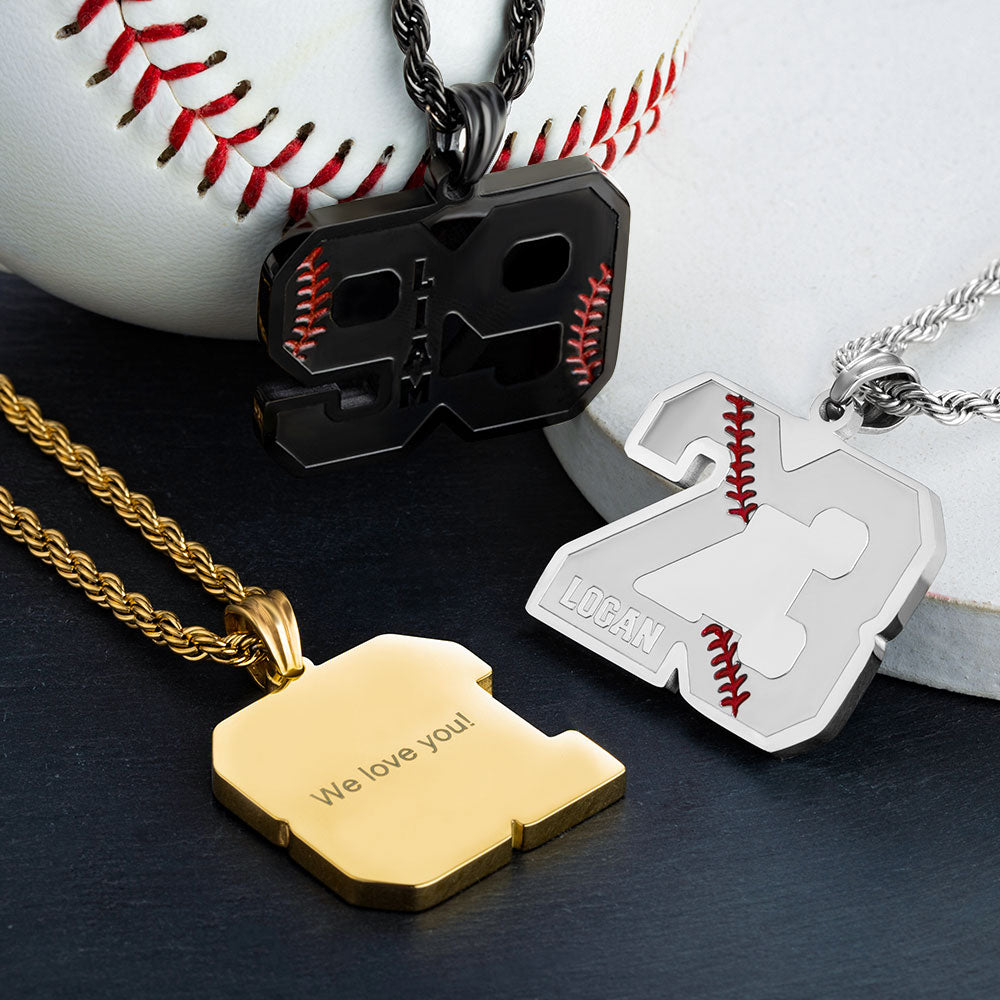 Baseball & Softball Sports Number Necklace with Name