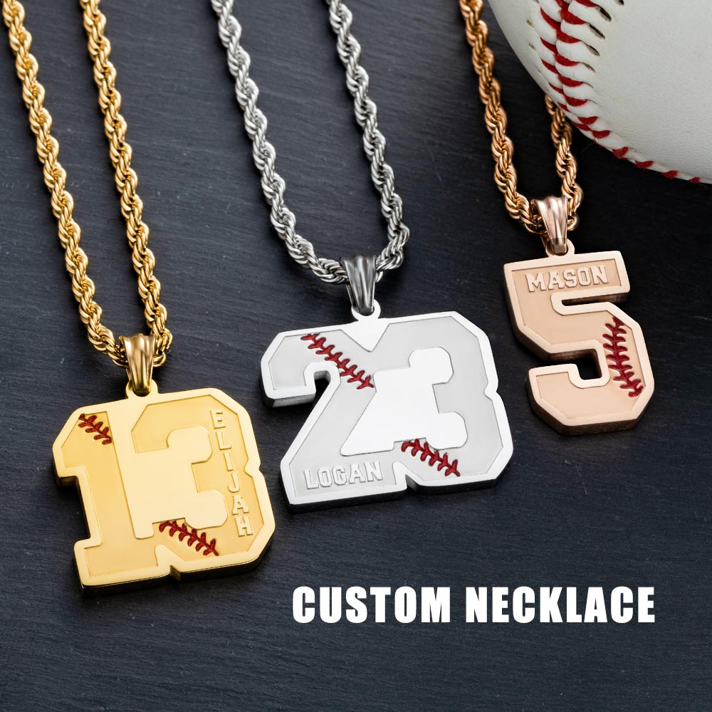 Baseball & Softball Sports Number Necklace with Name