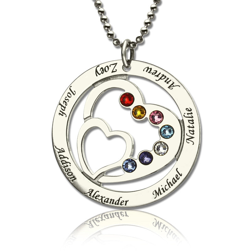 Heart in Heart Birthstone Name Necklace Gift Set