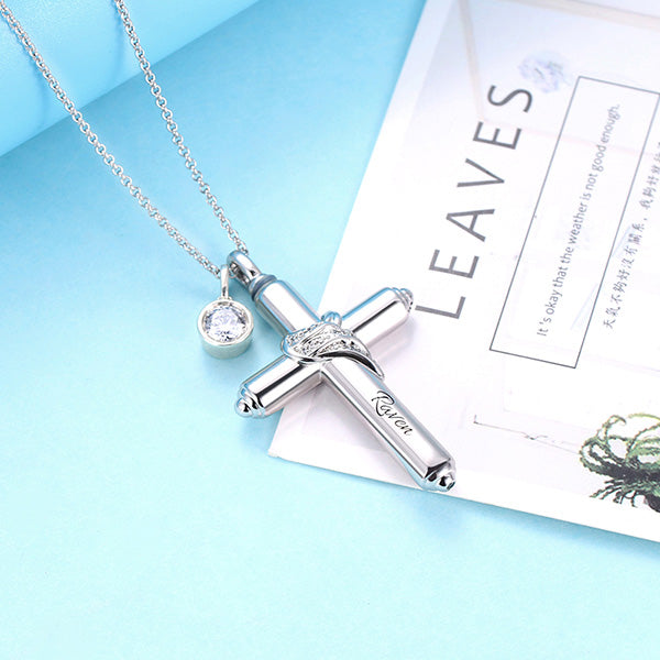Silver Cross Urn Necklace