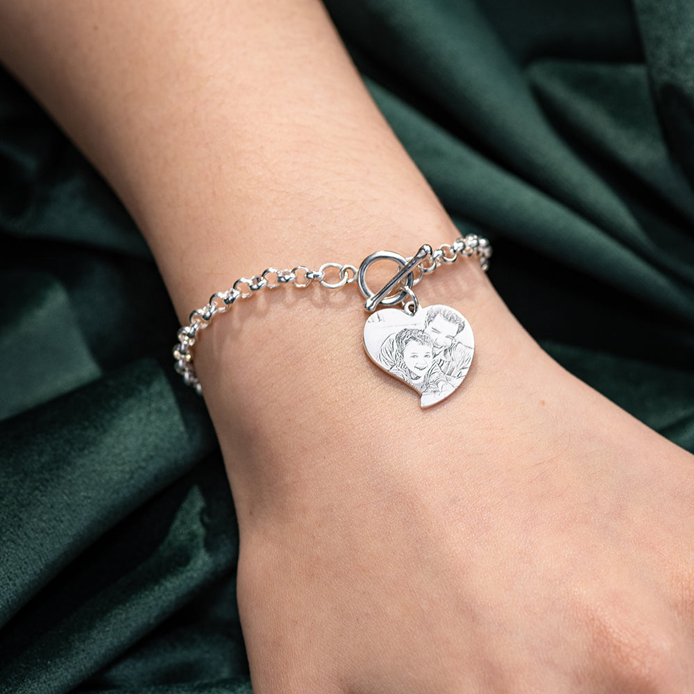 Heart Charm Bracelet Photo Engraved