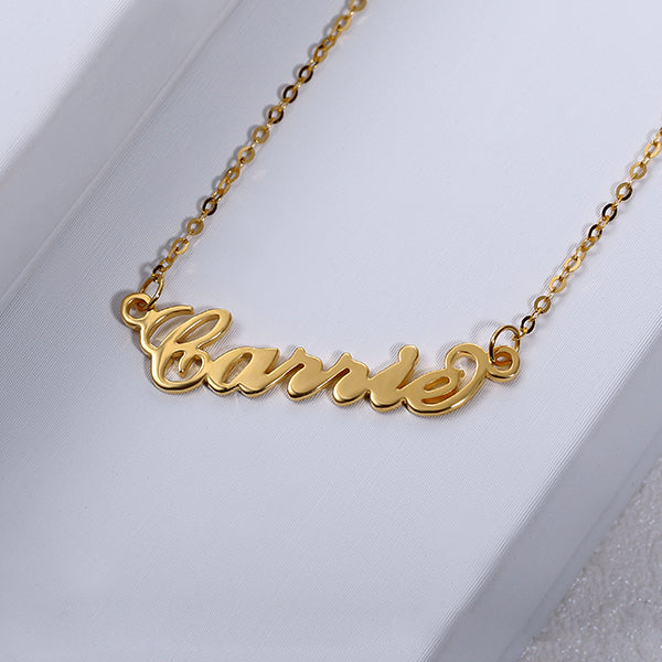 Carrie Name Necklace Personalized Solid Gold 10K/14k/18K