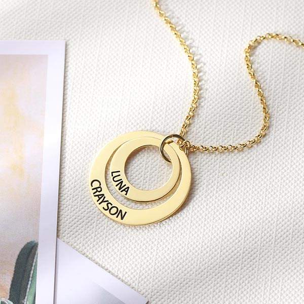 Family Stacked Circle Ring Necklace Engraved 