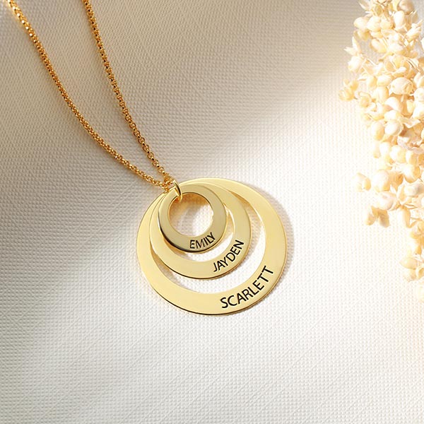 Family Stacked Circle Ring Necklace Engraved 