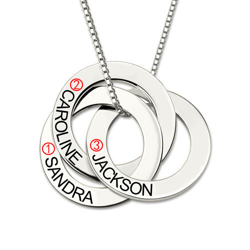 Russian Rings Necklace Engraved Sterling Silver