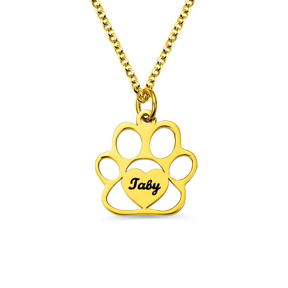 Pet Footprint Name Necklace Personalized
