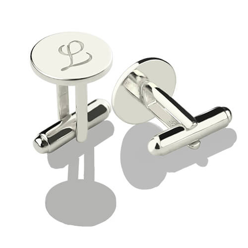 Circle Initial Cufflinks Personalized 925 Sterling Silver