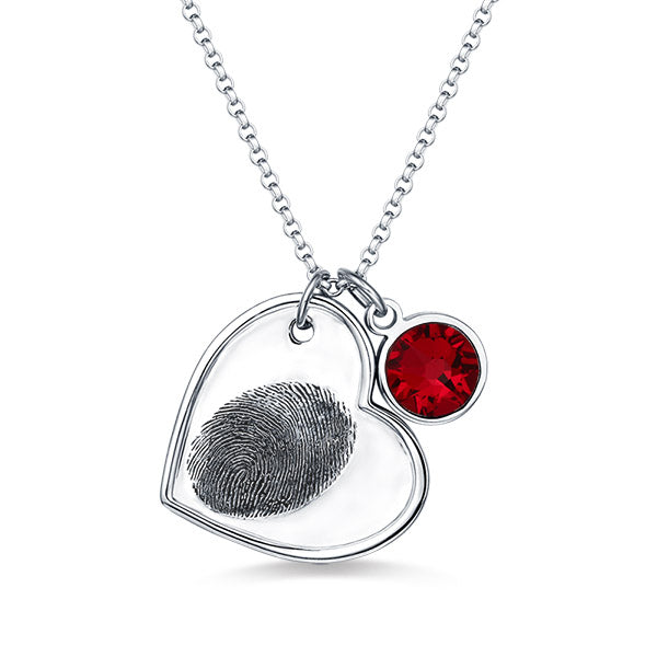 Fingerprint Heart Necklace With Birthstone Personalized