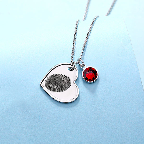 Fingerprint Heart Necklace With Birthstone Personalized