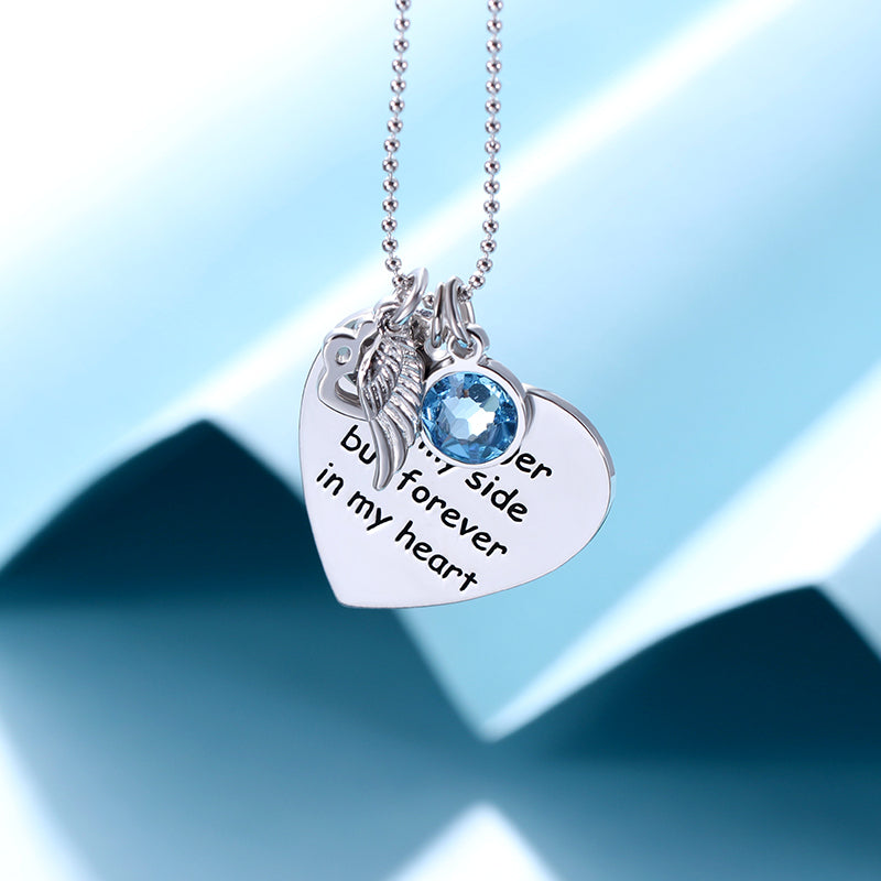 Pet Memorial Heart Birthstone Necklace with Paw Print and Inscription