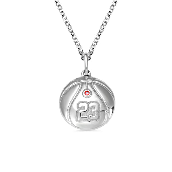 Basketball Charm Necklace with Number and Birthstone in 925 Silver