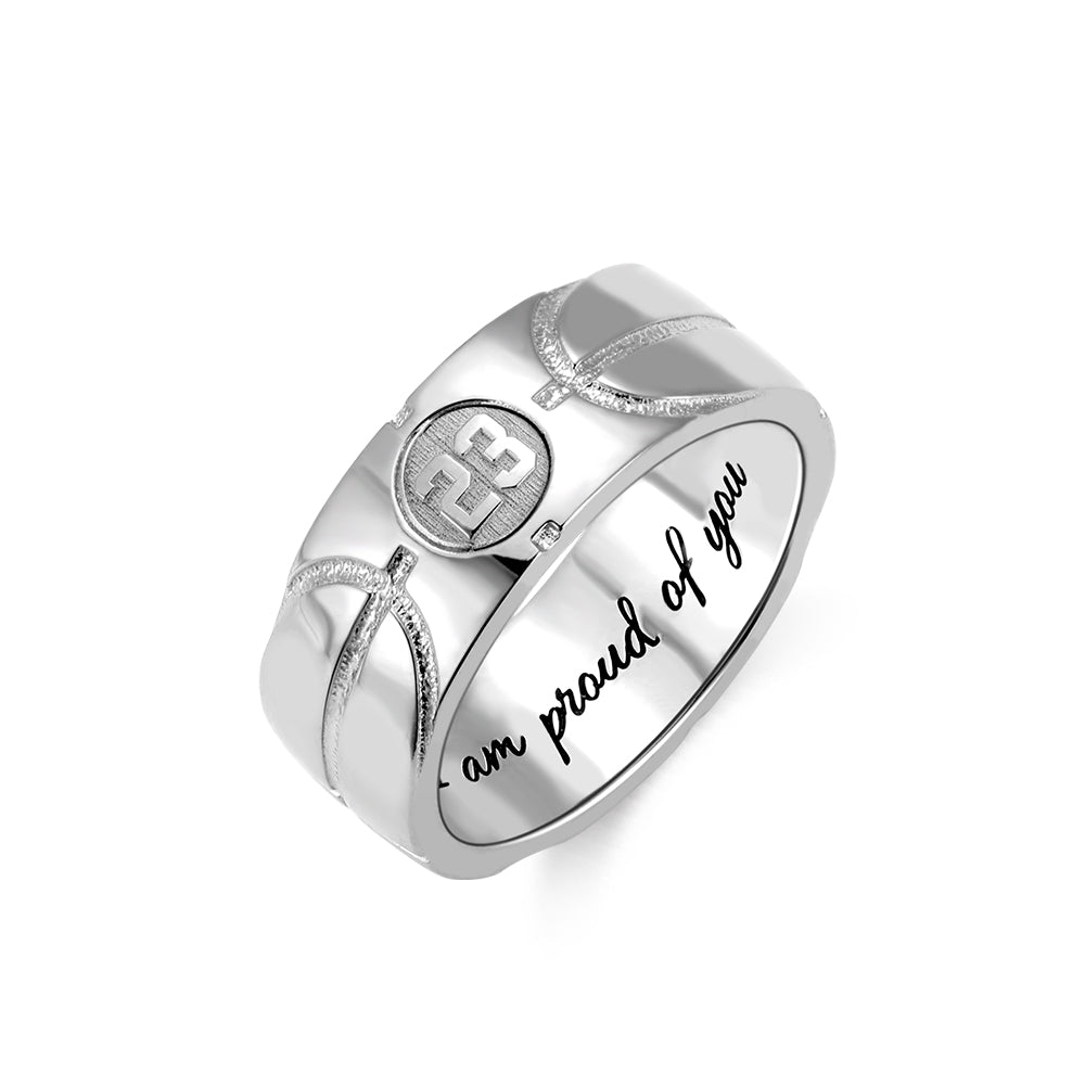 Basketball Signet Ring Engraved in Silver