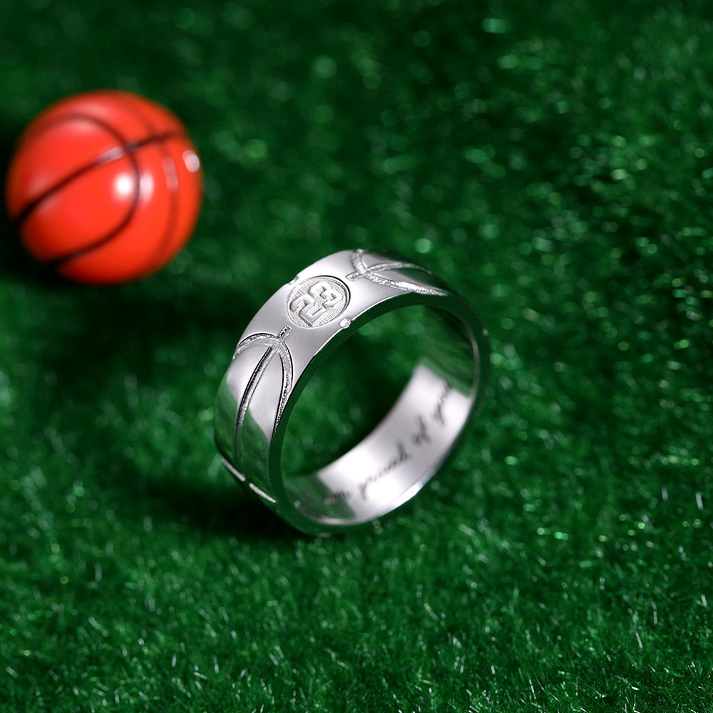 Basketball Signet Ring Engraved in Silver