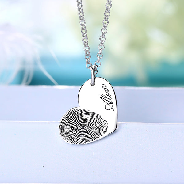 Fingerprint Heart Necklace With Name Personalized