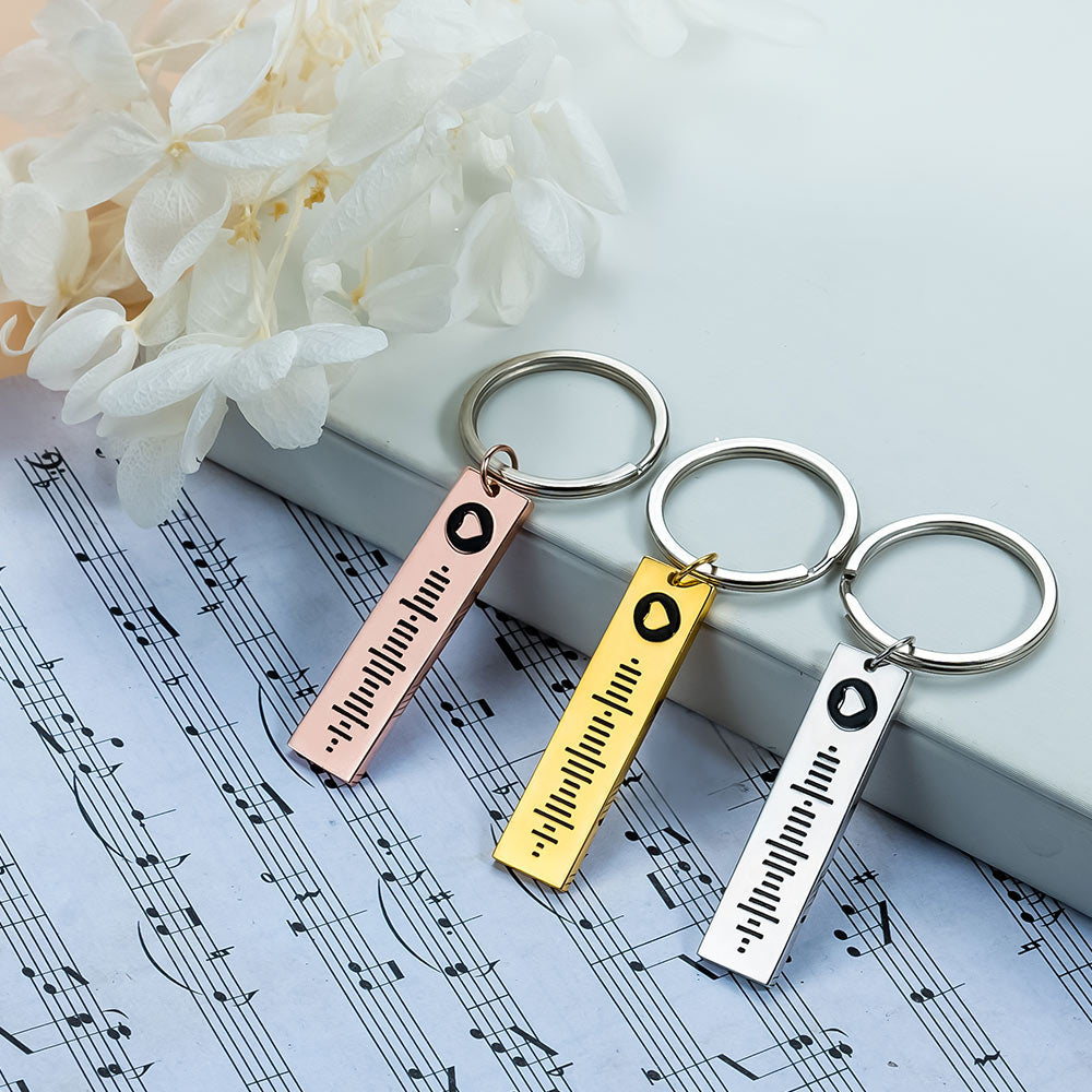 Personalized Scannable Music Code Song Keychain Sterling Silver