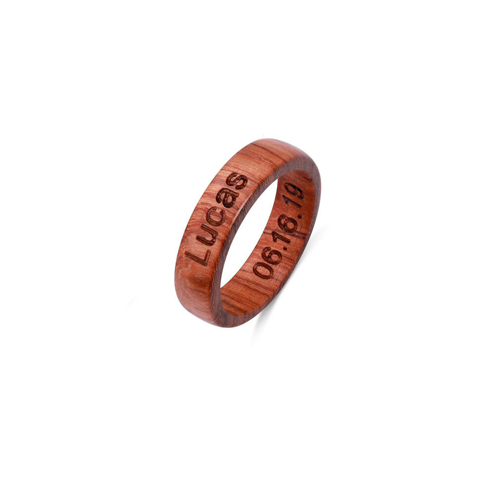 Burma Padauk Wood Ring Engraved Gift Set