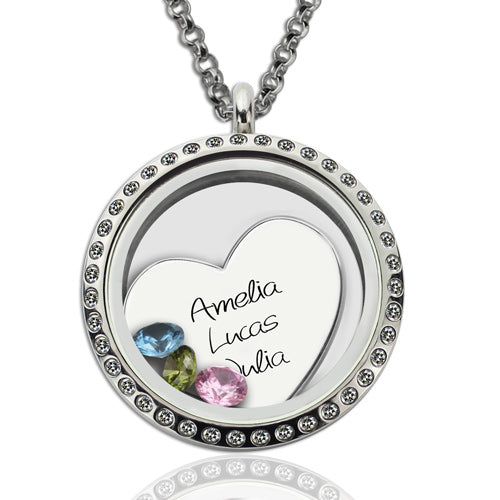 A Mother's Love Floating Locket Engraved With Birthstones