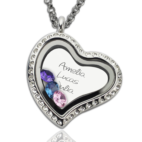 A Mother's Love Floating Locket Engraved With Birthstones