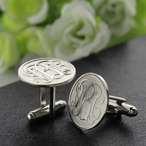 Engraved Cufflinks with Monogram 925 Sterling Silver