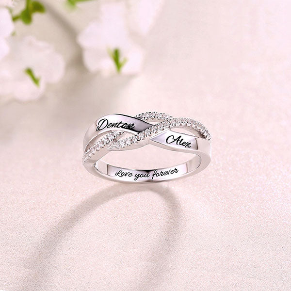 Twisted Lovers Ring Engraved Sterling Silver