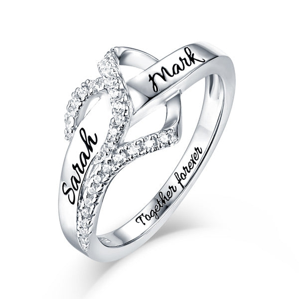 Couples Intertwined Heart Ring Personalized 925 Sterling Silver