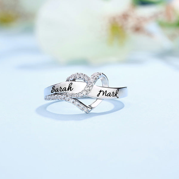 Couples Intertwined Heart Ring Personalized 925 Sterling Silver
