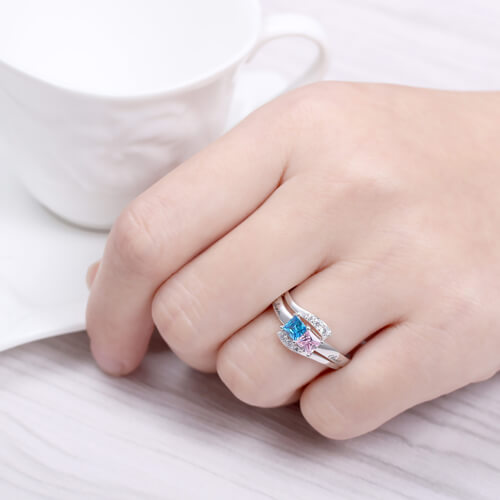 Love's Promise Ring Two Birthstones Engraved 925 Sterling Silver