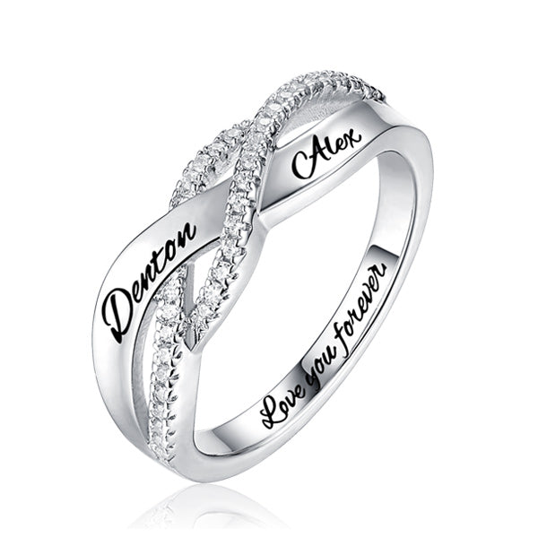 Twisted Lovers Ring Personalized with two named and engraving inside band