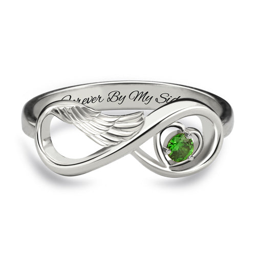 Angel Wing Infinity Heart Ring with Birthstone 925 Silver